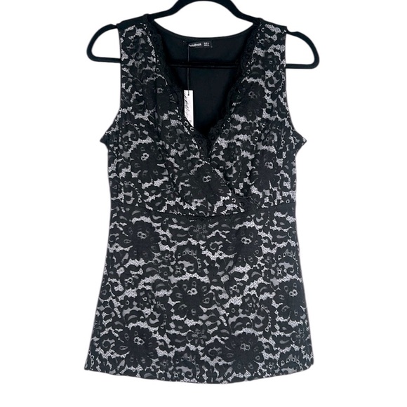 PattyBoutik Black Lace Y2K 90's Goth Whimsical Whimsigoth Gorpcore Top Size L - Picture 1 of 5